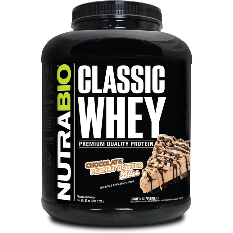 NutraBio Classic Whey Protein Powder- 25G Protein Per Scoop -No Fillers, Artificial Colors, Preservatives - Low Glycemic Index - (Chocolate Peanut Butter)