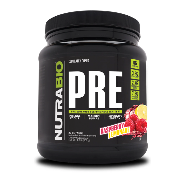 NutraBio PRE Workout Powder - Sustained Energy, Mental Focus, Endurance - Clinically Dosed Formula - Beta Alanine, Creatine, Caffeine, Electrolytes - Blue Raspberry
