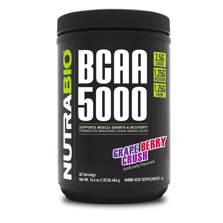 NutraBio BCAA 5000 Powder - Vegan Fermented BCAAs - Supports Lean Muscle Growth, Recovery, Endurance - Zero Fat, Sugar, and Carbs - Grape Berry Crush