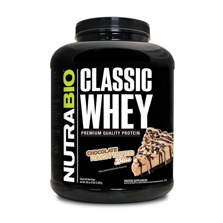 NutraBio Classic Whey Protein Powder- 25G Protein Per Scoop -No Fillers, Artificial Colors, Preservatives - Low Glycemic Index - (Chocolate Peanut Butter, 5 Pounds)