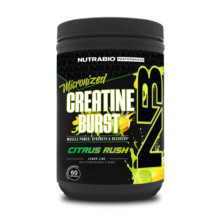 NutraBio Creatine Burst – Micronized Creatine Monohydrate Powder – 300 G – Muscle Growth, Reduce Soreness – Faster Recovery Time – Citrus Rush